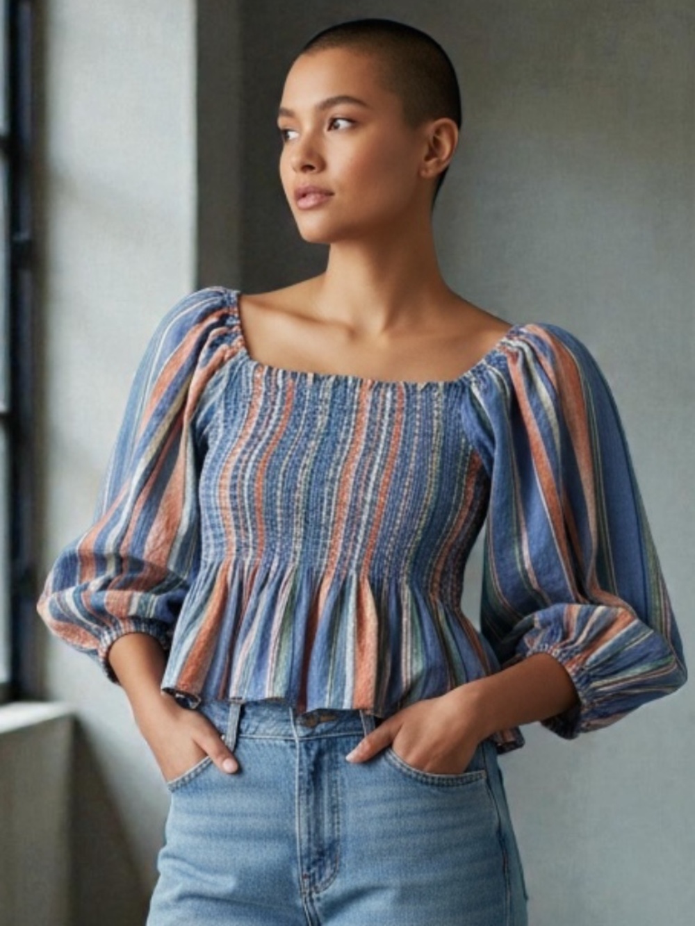 Lush Smocked Puff Sleeve Crop Top – Size Small